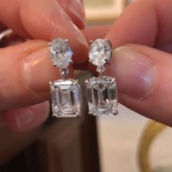 Simple Design Oval & Emerald Cut Drop Earrings