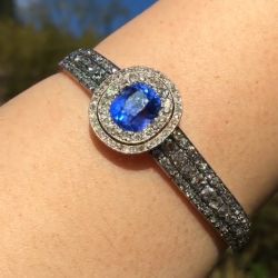 Double Halo Oval Cut Blue Sapphire Bracelet