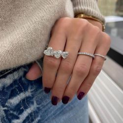 Three Stone Heart Cut Wedding Band