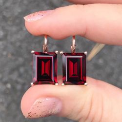 Rose Gold Emerald Cut Garnet Sapphire Drop Earrings