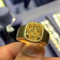 Golden Solitaire Cushion Cut Yellow Sapphire Engagement Ring