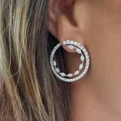 Double Circle Design Marquise & Round Cut Earrings