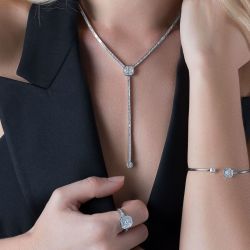 Brilliant Asscher & Baguette & Round Cut Necklace & Bracelet & Ring Sets