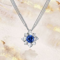 Layer Round & Pear Cut Blue & White Sapphire Pendant Necklace