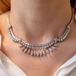 Delicate Vintage Design Marquise & Round & Baguette Cut Necklace