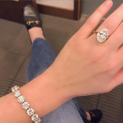 Two Tone White Oval & Round Cut Ring & Bracelet Set