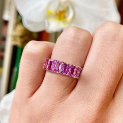 Rose Gold Emerald Cut Pink Sapphire Wedding Band