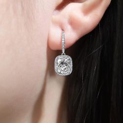 Halo Cushion Cut White Sapphire Earrings