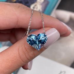 Solitaire Heart Cut Aquamarine Pendant Necklace