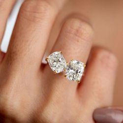 Golden Double Cushion Cut Engagement Ring