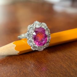 Halo Oval Cut Pink Sapphire Engagement Ring