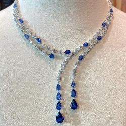 Layer Design Pear & Marquise & Round Cut White & Blue Sapphire Necklace
