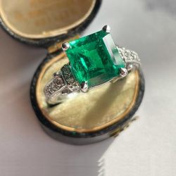 Elegantly Asscher Cut Emerald Sapphire Engagement Ring