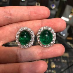 Halo Cabochon Emerald Sapphire Stud Earrings