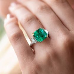 Three Stone Asscher Cut Emerald Sapphire Engagement Ring