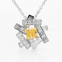 Two Tone Radiant Cut Yellow & White Sapphire Pendant Necklace