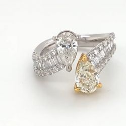 Open Design Two Tone Pear Cut Yellow & White Sapphire Engagement Ring