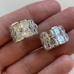 Double Row Asscher Cut Open Hoop Earrings