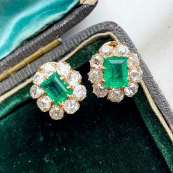 Golden Halo Emerald Cut Stud Earrings