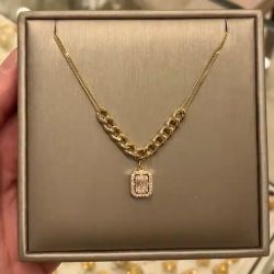 Golden Emerald & Round Cut Pendant Cuban Chain Necklace