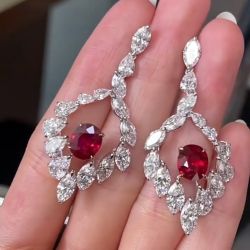 Oval & Marquise Cut Ruby Sapphire Drop Earrings