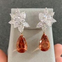 Classic Two Tone Pear & Marquise Cut Orange Sapphire Drop Earrings