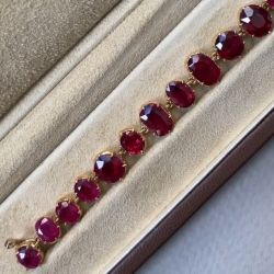Golden Round & Oval Cut Ruby Sapphire Tennis Bracelet