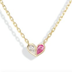 Sweet Golden Heart Design Pear Cut Pink & White Sapphire Pendant Necklace