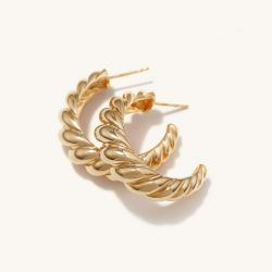 Golden Large Croissant Dôme Hoop Earrings