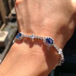 Halo Oval & Round Cut Blue Sapphire Bracelet