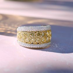 Two Tone Round Cut Yellow & White Sapphire Cigar Band