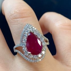 Two Tone Halo Pear Cut Ruby Sapphire Engagement Ring
