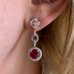 Sugar Crusted Round & Asscher Cut Ruby Sapphire Drop Earrings