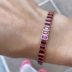 Rose Gold Bezel Setting Emerald Cut Ruby Sapphire Linear Bracelet