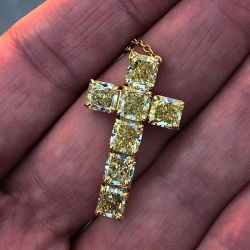Stunning Gold Radiant Cut Yellow Sapphire Cross Pendant Necklace