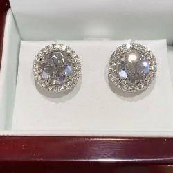 Halo Round Cut White Sapphire Stud Earrings