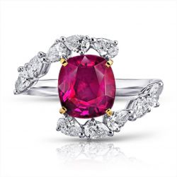 Two Tone Cushion Cut Ruby Sapphire Engagement Ring