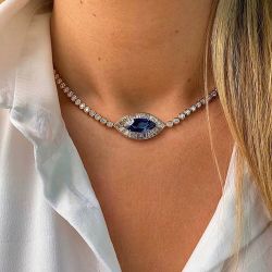 Rose Gold Evil Eye Blue Sapphire Choker