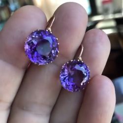 Golden Sparkling Purple Sapphire Round Cut Drop Earrings