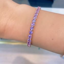 Fancy Rose Gold Round Cut Violet Pink Sapphire Tennis Bracelet