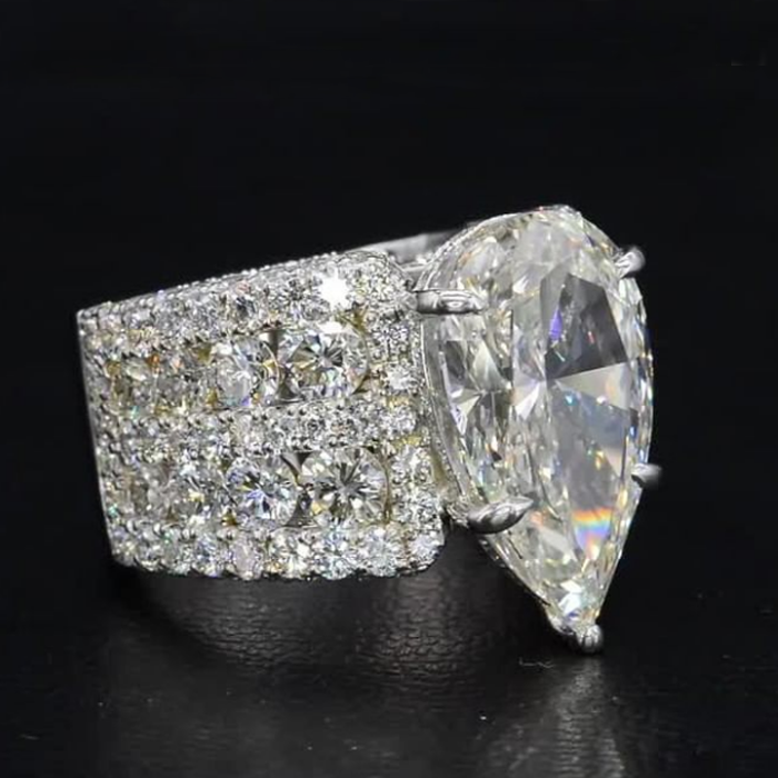 Multi Row Shank Pear Cut Engagement Ring