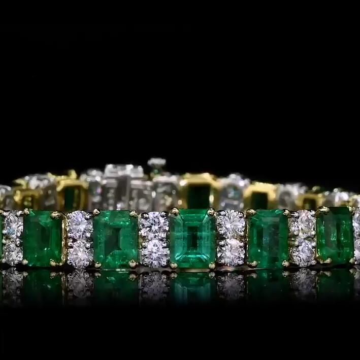 Golden Emerald & Round Cut Created Emerald Sapphire Bracelet
